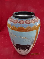 Glazed ceramic vase, elephant, with buffalo motif, height 33 cm. He has!