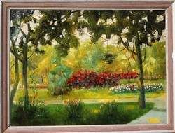 Árpád Bálint (1870-?): In the Flower Park, 1921 - oil on canvas, framed