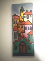 Midcentury vintage retro eschenbach jenő városkép falídísz falikerámia