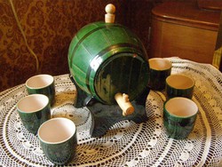 Old glazed ceramic barrel with 6 cups