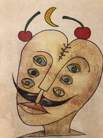 Ef zámbó istván (1950-) ebp. "Dali with cherries" rare ebp.Gallery frame size: 40 x52.5 Cm.