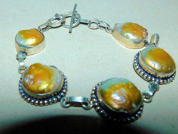 Japanese Biwa Genuine Pearl Tibetan Silver Bracelet with Rare Golden Light Playing Beads