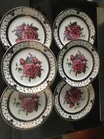 6 pcs decorative, gilded, pink small plate