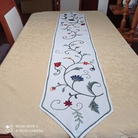 Hand embroidered canvas table runner, 122 x 32 cm