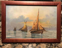 Fishing boats, watercolor
