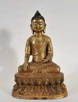Antique gilded bronze meditating buddha figurine