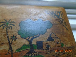 Ráchel sírjával Jeruzsálemben,Keleti sivatagi tájjal,antik festett fadoboz