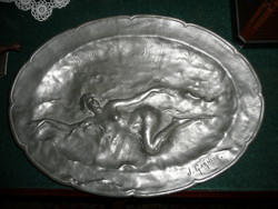 Marked antique, nude figurine Art Nouveau pewter bowl by the famous French sculptor Jean Garnier (1853-1910)