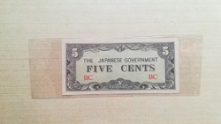 Burma - Japanese occupation 5 cents 1942 unc