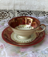 Zeh Scherzer Bavaria ekrü porcelán, bordó-arany festésű teás szett