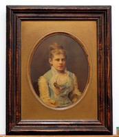 Lánykaportré, kifestett XIX. sz-i fotó, bűbájos