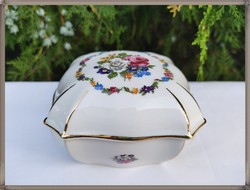 Színes virágcsokor mintás, nagyméretű Zsolnay porcelán bonbonier