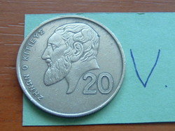 Cyprus 20 cents 1989 kitioni genius, philosopher, nickel-brass, royal mint, llantrisant #v