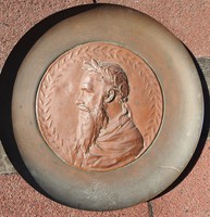 Antique bronze relief on a copper background - marked