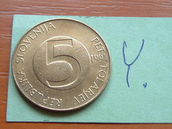 SZLOVÉNIA 5 TOLAR 1994 Nikkel-sárgaréz, Alpesi kőszáli kecske, 1994 K nyitott "4" Kremnitz #Y