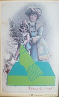 Deim Pál - Karácsonyi üdvözlőlap 13.5 x 8.5 cm kollázs, papír 1986