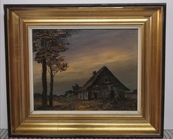 Alkonyat - Jelzett , sötétebb tónusú klasszikus festmény, klasszikus kivitelben, Flamand műhelyből