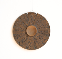 Retro iparművész gong, réz/bronz falitányér, jelzett dísztárgy