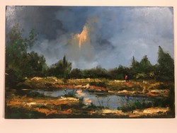 István Károlyi: spring landscape, oil painting