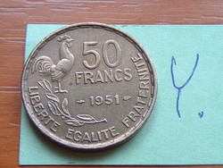 FRANCIA 50 FRANCS FRANK 1951 Alumínium-bronz KAKAS #Y