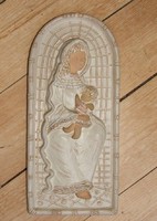 Győrbíró enikő glazed ceramic mural relief - madonna with child - 29.5 cm.
