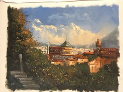 István Károlyi: view of Florence, oil painting