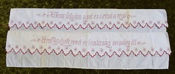 Hímzett kézimunka magyar szöveges polc szegő , polc dísz 2 darab 110 x 14 cm + anyag