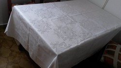 Nagyméretű fehér damaszt asztalterítő, abrosz, 300/133 cm, nem használt, nem mosott