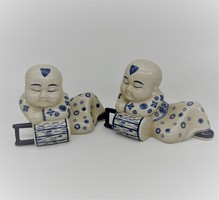 Chinese blue and white celadon glazed porcelain buddha or monk? Figurine sculpture couple china japanese asia
