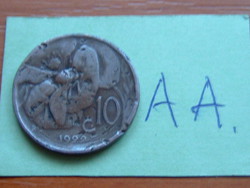 Italy 10 centesimi 1922 r, bee 99% copper #aa