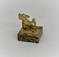 Old Chinese bronze dragon small figurine seal stamp calligraphy writing china japanese asia