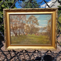 Edvi illés aladár: landscape, oil painting, canvas - wooden back 44.5 x 60.2 cm.