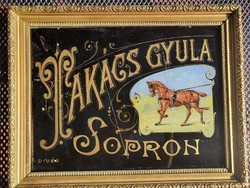Rare antique stained glass advertising, frame, sopron