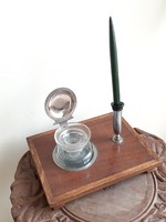 Antik tintatartó asztali fém fa üveg kalamáris