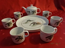 Kínai porcelán kávéskészlet, hatszemélyes, tálca átmérője 22,5 cm. Vanneki!