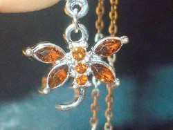 Gold citrine stone dragonfly Tibetan silver necklace
