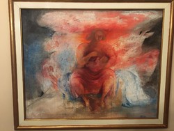 Dobi Piroska ( Debrecen 1929- ) Anyaság című képcsarnokos festménye .