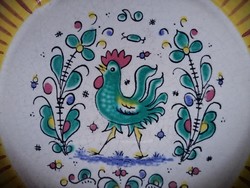 Italian green rooster ceramic bowl with handle