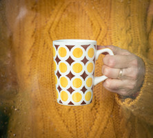 Gránit Kispest retro porcelán bögre op art tükörtojás mintával nagymama csésze, kakaós bögre