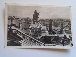 D184449 old postcard from budapest - view with statue of prince jeno p1941