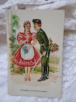 Old humorous graphic postcard / greeting card soldier / hussar, milfs 1942