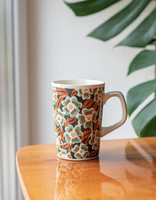 Gránit Kispest retro porcelán bögre virágos mintával nagymama csésze, kakaós bögre, sablonfestett