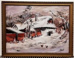 Once upon a time there was a farm world (winter) - t.M. 34 X 44, oil, with frame, marked