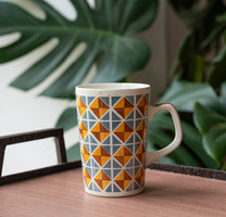 Granite Kispest Retro Porcelain Mug with Op Art Vasarely Pattern Grandma's Cup with Cocoa Mug