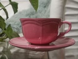 Rózsaszín kerámia teás csésze, jelzett 6 x 12 cm