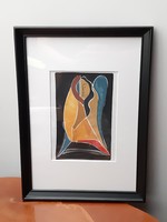 Embracing. Pair of abstract watercolor tempera in sophisticated frame