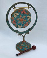 Chinese asian handicraft fire enamel copper table gong sculpture figurine china japanese asia