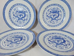 Rizs szemes, sárkány mintás nagy lapos kínai porcelán tányér 6 darab