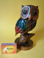 Feng shui carved wooden owl figurine