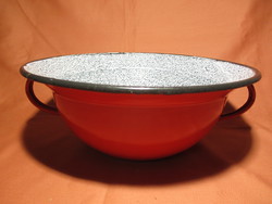 Old Bonyhád enamel small red vajling, bowl, vajdling, vájling